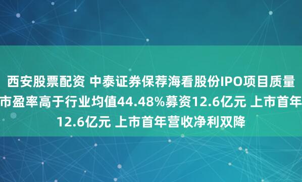 西安股票配资 中泰证券保荐海看股份IPO项目质量评级C级 发行市盈率高于行业均值44.48%募资12.6亿元 上市首年营收净利双降