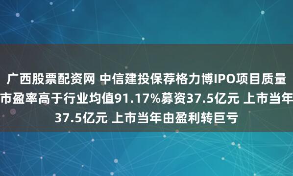 广西股票配资网 中信建投保荐格力博IPO项目质量评级D级 发行市盈率高于行业均值91.17%募资37.5亿元 上市当年由盈利转巨亏
